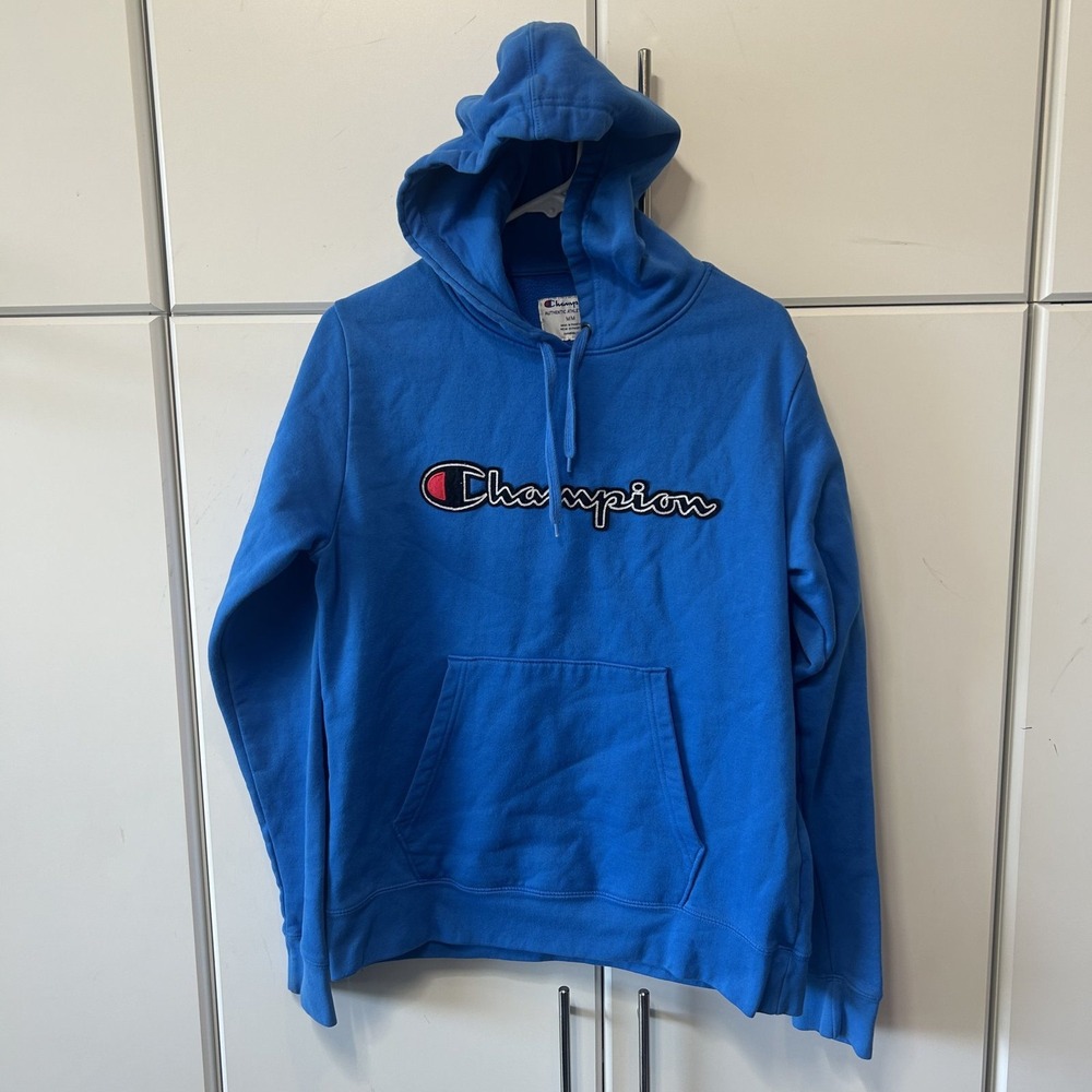 Champion Authentic Athleticwear Blue Jay Script Logo Hoodie Mens Medium 415 S